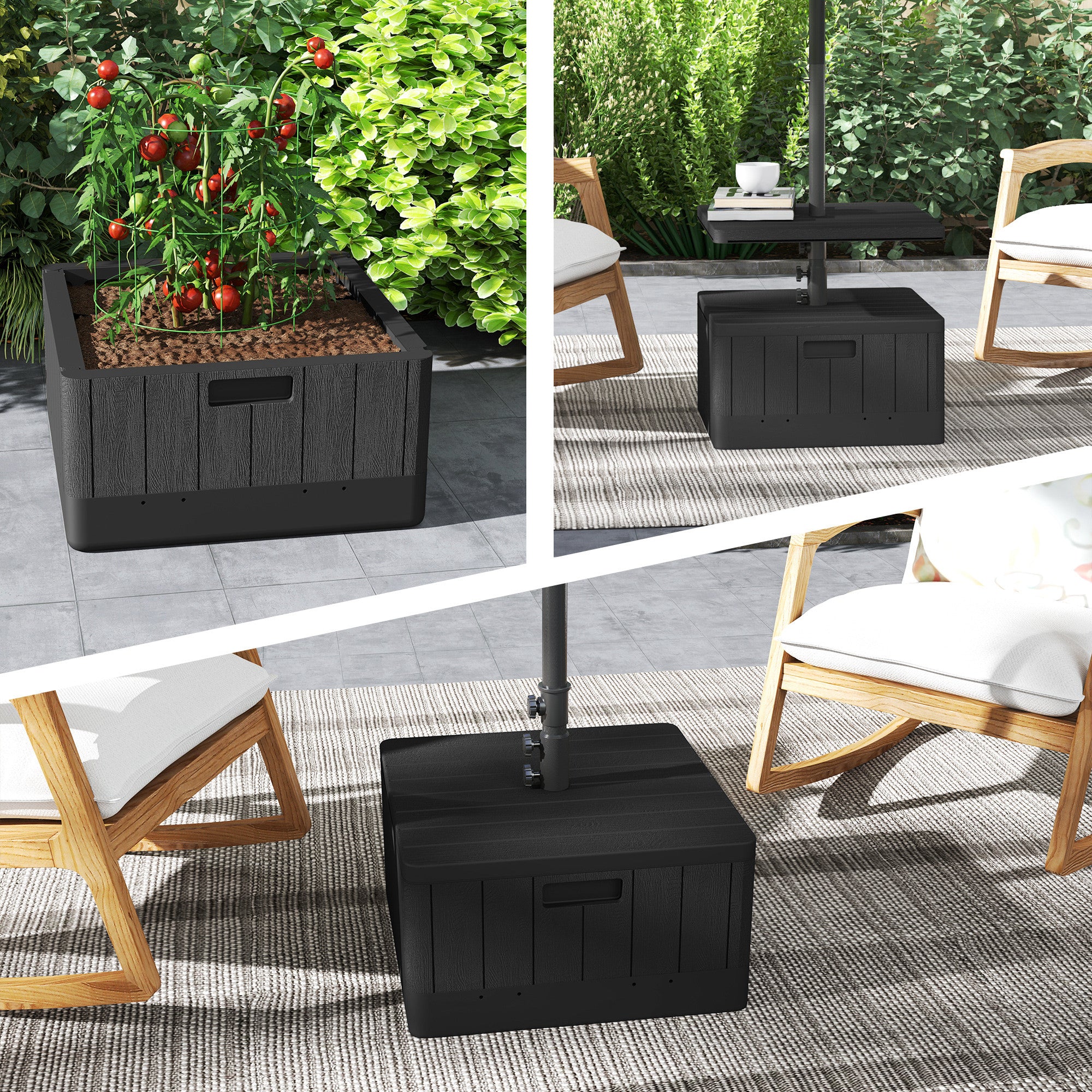 Patio Umbrella Weighted Base with Table Tray, Heavy Duty Umbrella Base with Wheels Handles, 176lbs with Stand Filling, Patio Umbrella Stand Base for Garden Poolside, Black Umbrella Bases at Gallery Canada