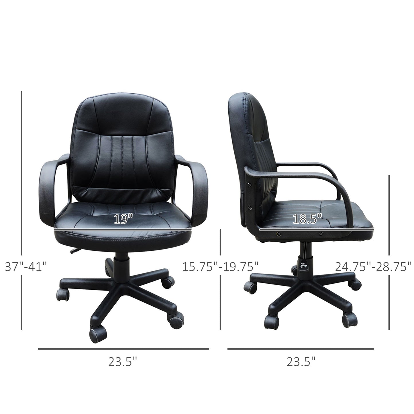 Desk Office Chair PU Leather Mid-Back Swivel Computer PC Adjustable Height Black Executive & Manager Chairs   at Gallery Canada