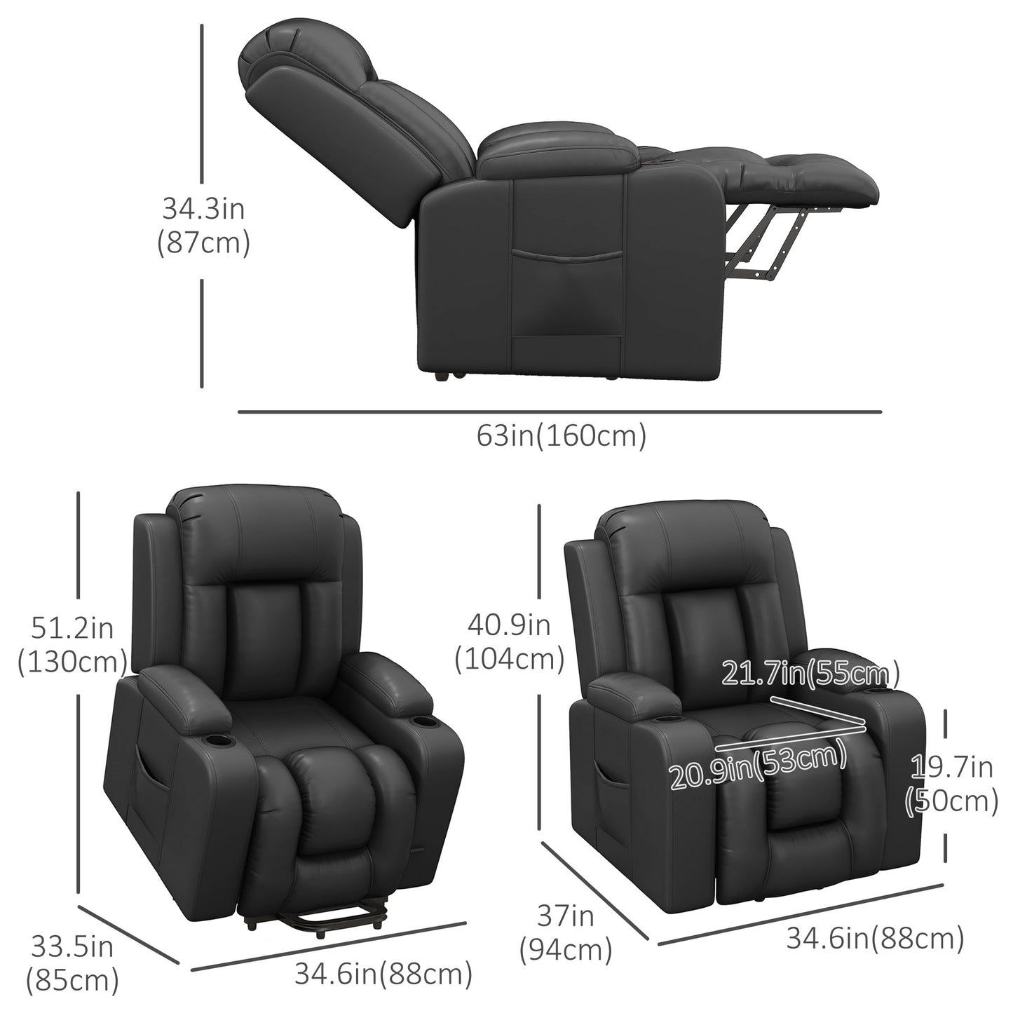 Electric Lift Chair for Elderly, Power Recliner with Footrest, Remote Control, Cup Holders for Living Room, Grey Electric Power Lift Chairs   at Gallery Canada