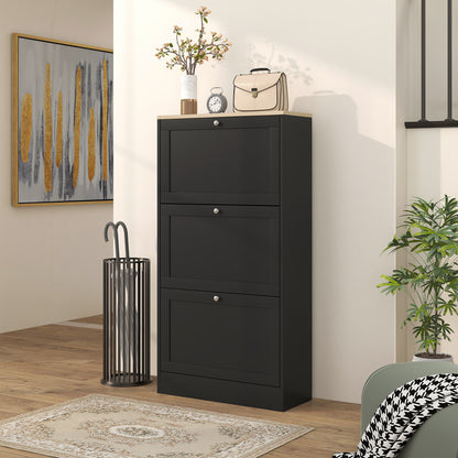 Modern Shoe Storage with 3 Flip Drawers and Adjustable Shelves, Shoe Cabinet Organizer for 18 Pairs of Shoes, Black Shoe Storage Cabinets & Racks   at Gallery Canada