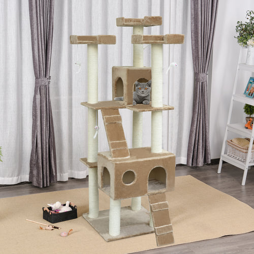 71-Inch Cat Tree Furniture Pet Tower House with Scratch Post and Condo, Beige