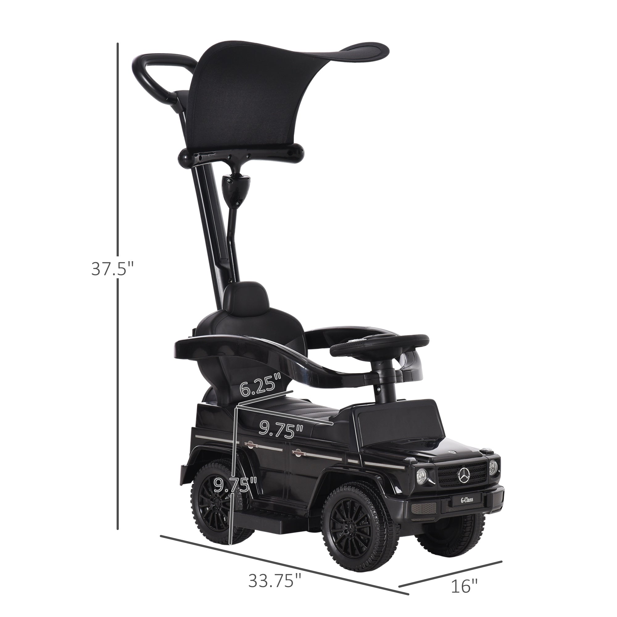 3-in-1 Licensed G350 Toddler Car Stroller, Walker, Slider with Horn, Black Push Cars for Toddlers   at Gallery Canada