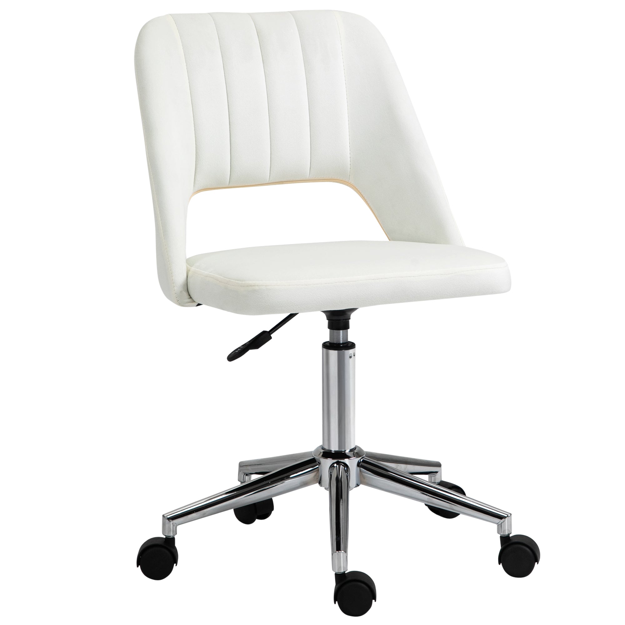 Mid Back Office Chair Velvet Fabric Swivel Scallop Shape Computer Desk Chair, Cream White Office Chairs at Gallery Canada