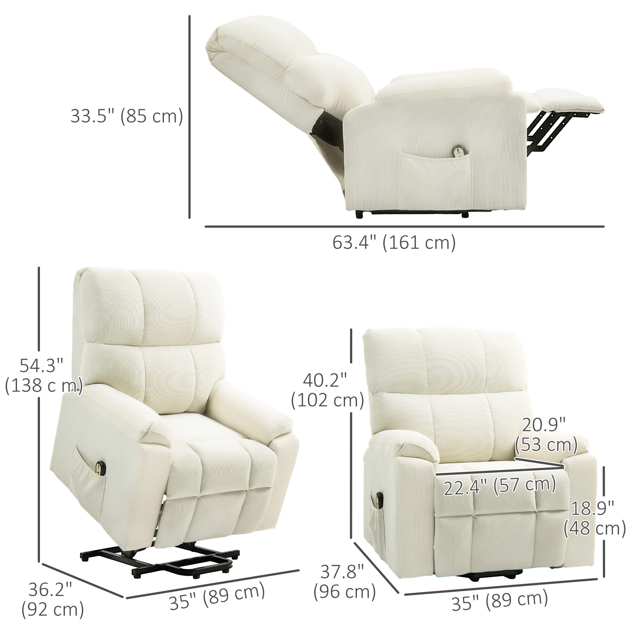 Lift Chair for Seniors, Microfibre Upholstered Power Recliner Chair with Remote, Quick Assembly, Cream White Sofas & Reclining Chairs at Gallery Canada