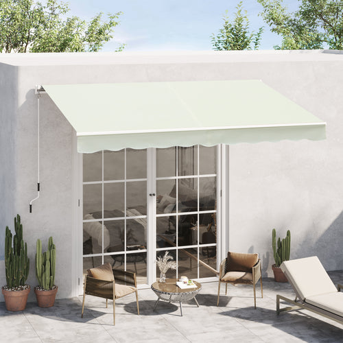 10' x 8' Manual Retractable Awning, Sun Shade Shelter Canopy, with Aluminum Frame and UV Protection for Patio Deck Yard Window Door, Cream White