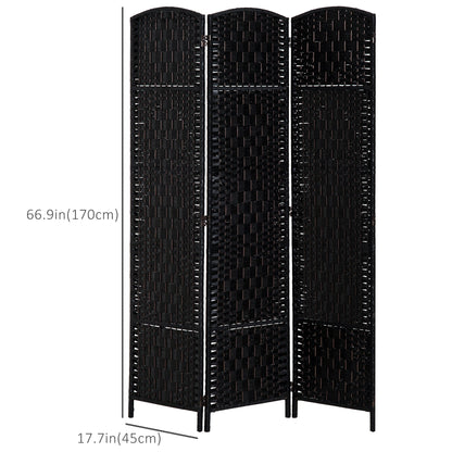 6ft Folding Room Divider, 3 Panel Wall Partition with Wooden Frame for Bedroom, Home Office, Black Room Dividers   at Gallery Canada