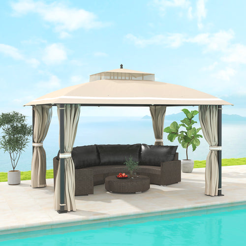 10' x 12' Outdoor Gazebo, Double Roof Patio Gazebo Canopy with Netting and Curtains for Garden, Lawn, Backyard, Deck