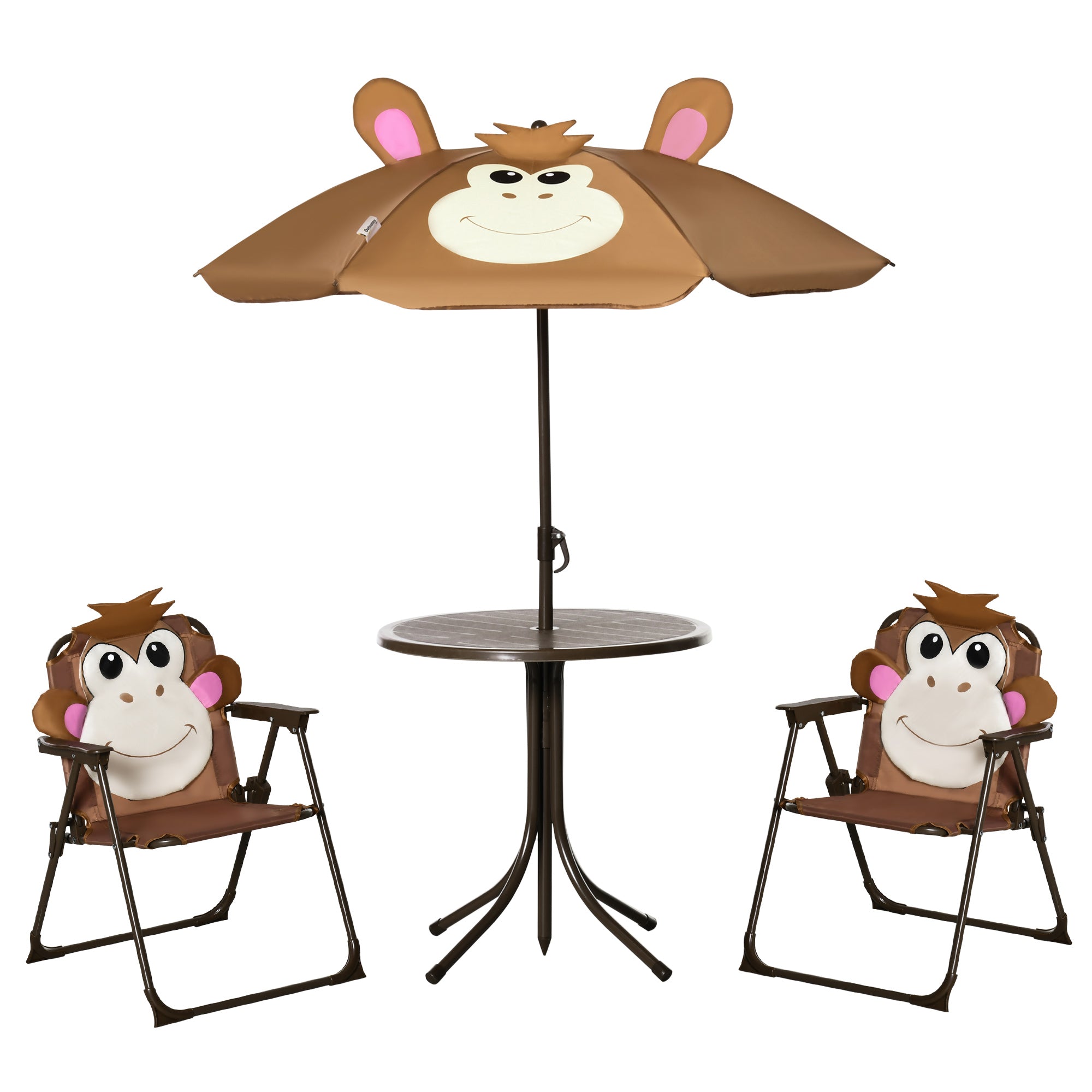 Kids Folding Picnic Table and Chair Set Pattern Outdoor Garden Patio Backyard with Removable &; Height Adjustable Sun Umbrella Brown Kids Outdoor Furniture Brown at Gallery Canada