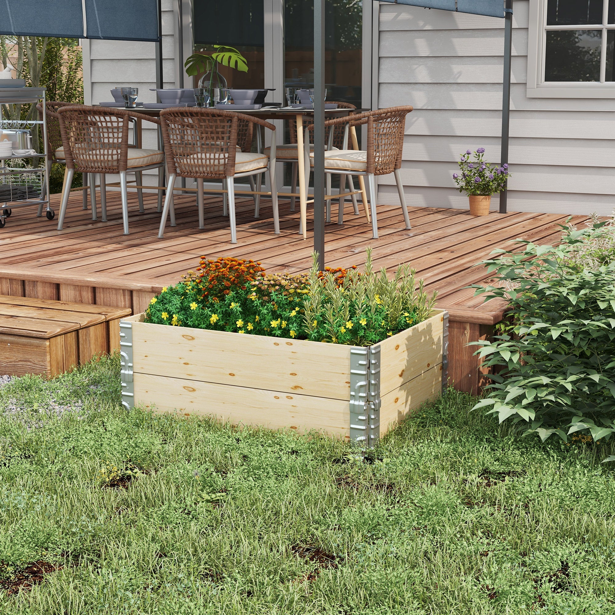 Raised Garden Bed, Foldable Two-Box Wooden Planters for Outdoor Vegetables, Flowers, Herbs, Plants, Easy Assembly Wooden Planter Boxes   at Gallery Canada