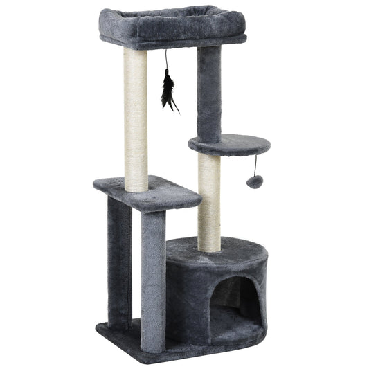 Multi-Level Cat Tree Tower with Condo, Perch, Sisal Posts, 39" Height, Grey Cat Towers Grey  at Gallery Canada