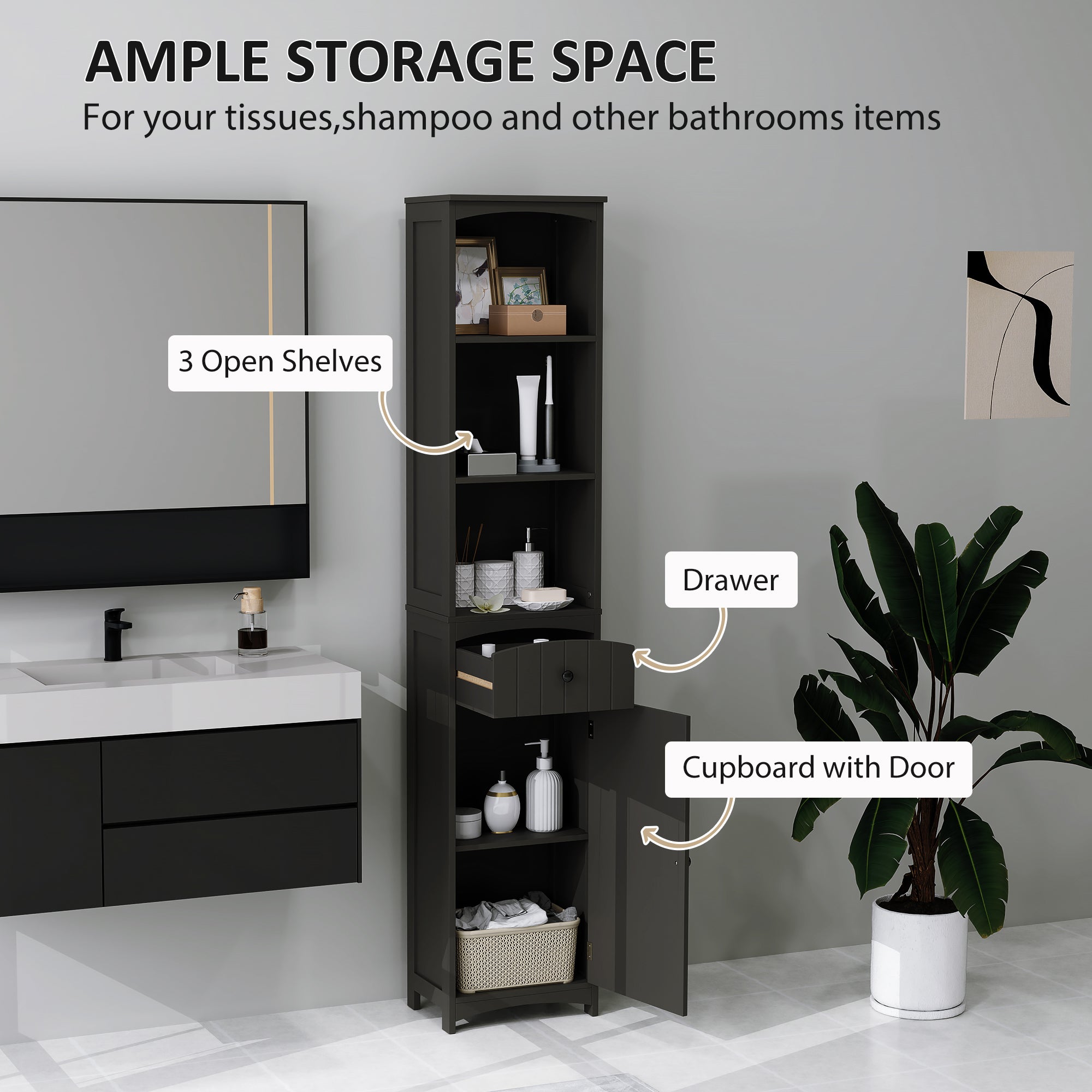 Tall Bathroom Cabinet Storage Organizer, Tall Cabinet with Shelves and Drawer Bathroom Cabinets at Gallery Canada