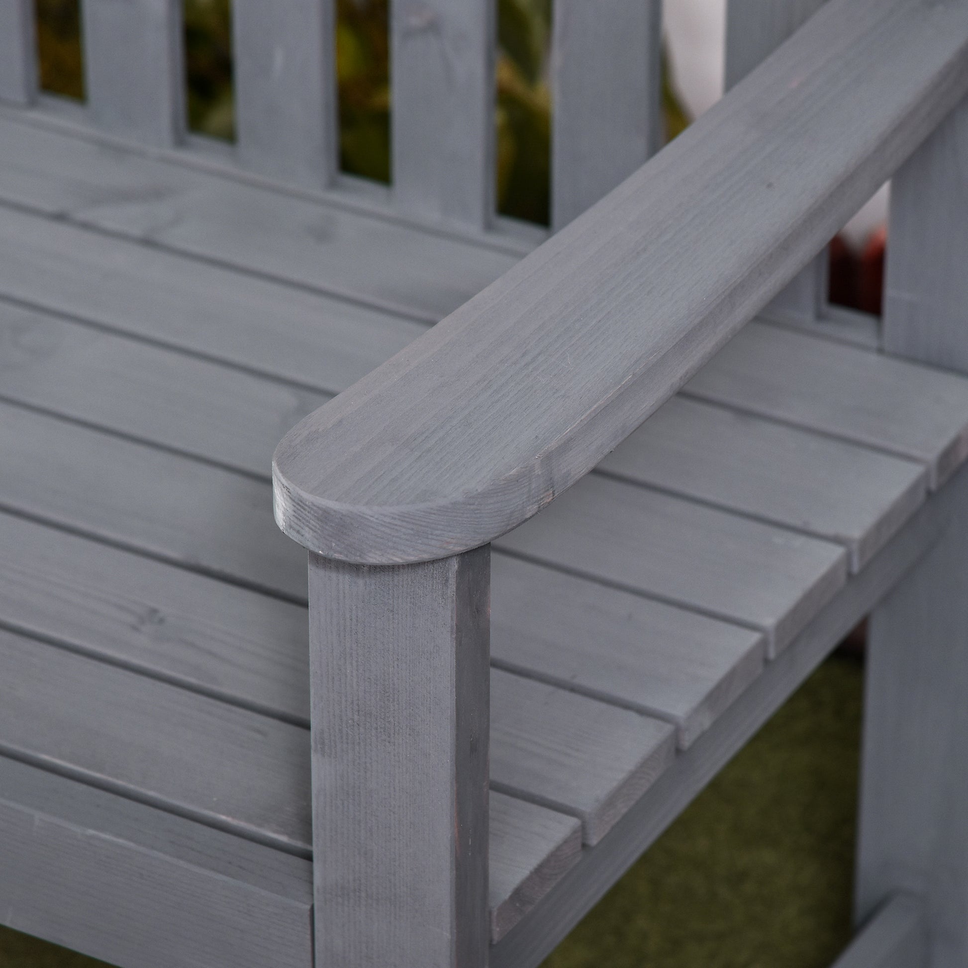 Wooden Bench, Outdoor Bench with Slatted Design, Backrest, Armrests for Garden, Park, Backyard, Grey Outdoor Benches   at Gallery Canada