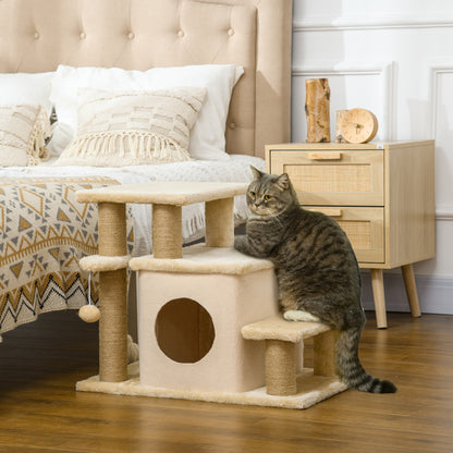 Cat Stairs Pet Steps for Couch Bed with Scratching Posts Condo Ball Toy, 23.6" x 15.7" x 26", Beige Dog Stairs   at Gallery Canada