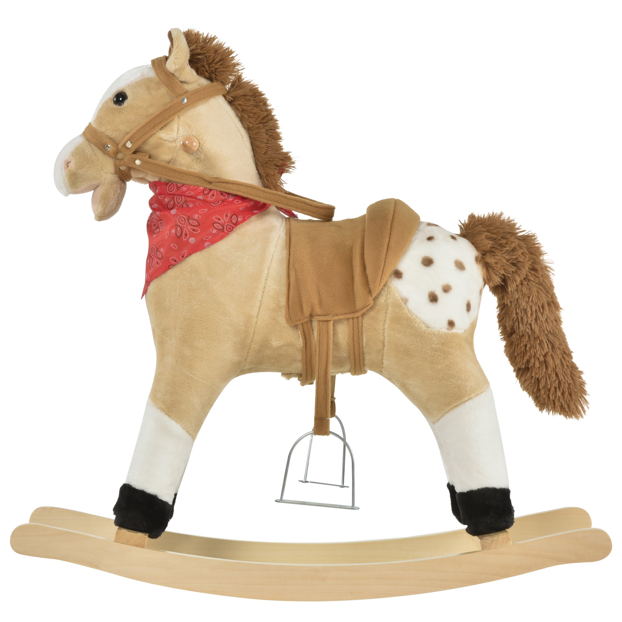Kids Plush Ride-On Rocking Horse Toy Cowboy Rocker with Fun Realistic Sounds for Child 3-6 Years Old, Beige Rocking Horses at Gallery Canada
