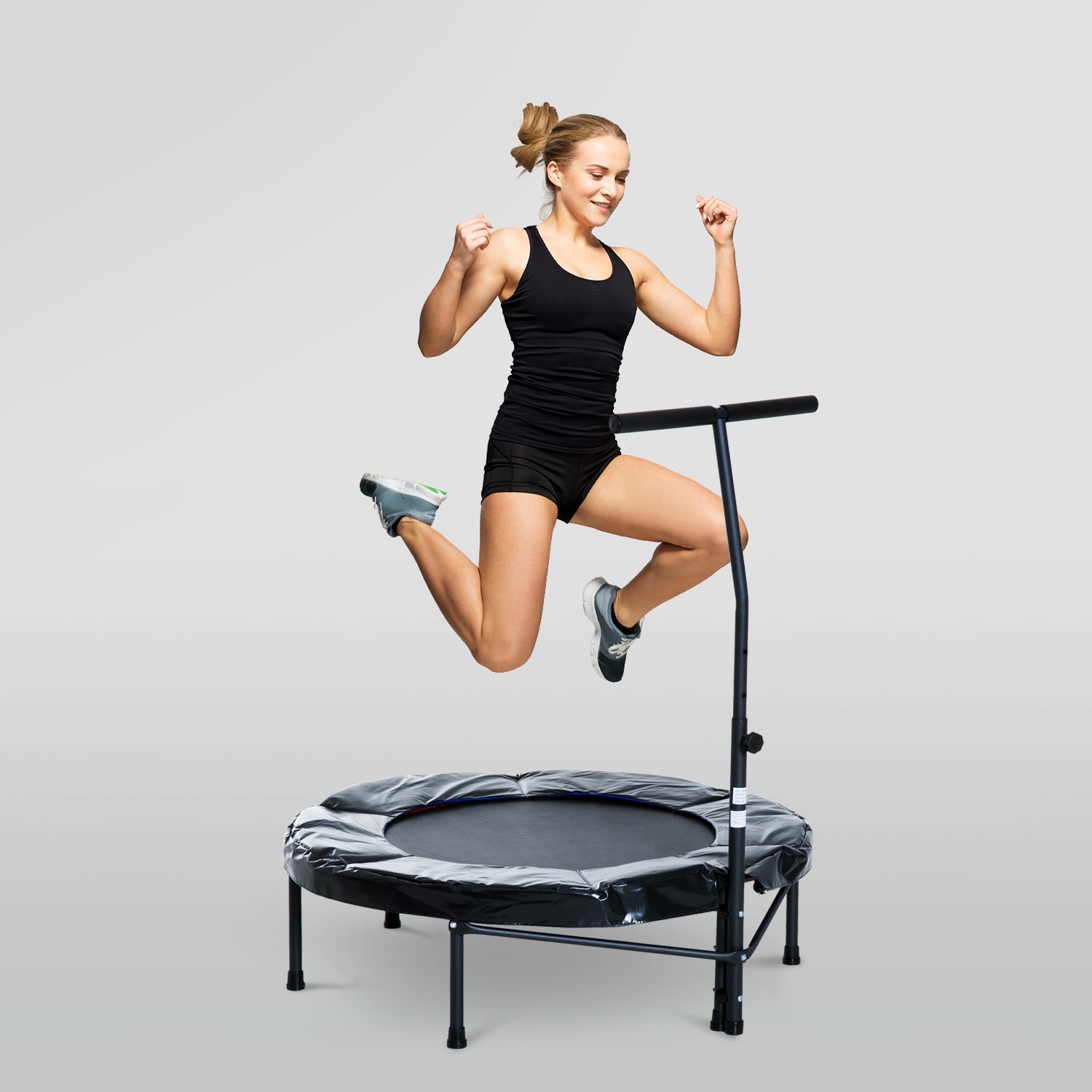 39" Mini Exercise Trampoline Indoor Fitness Rebounder w/ Adjustable T-Bar Black Trampolines Black  at Gallery Canada