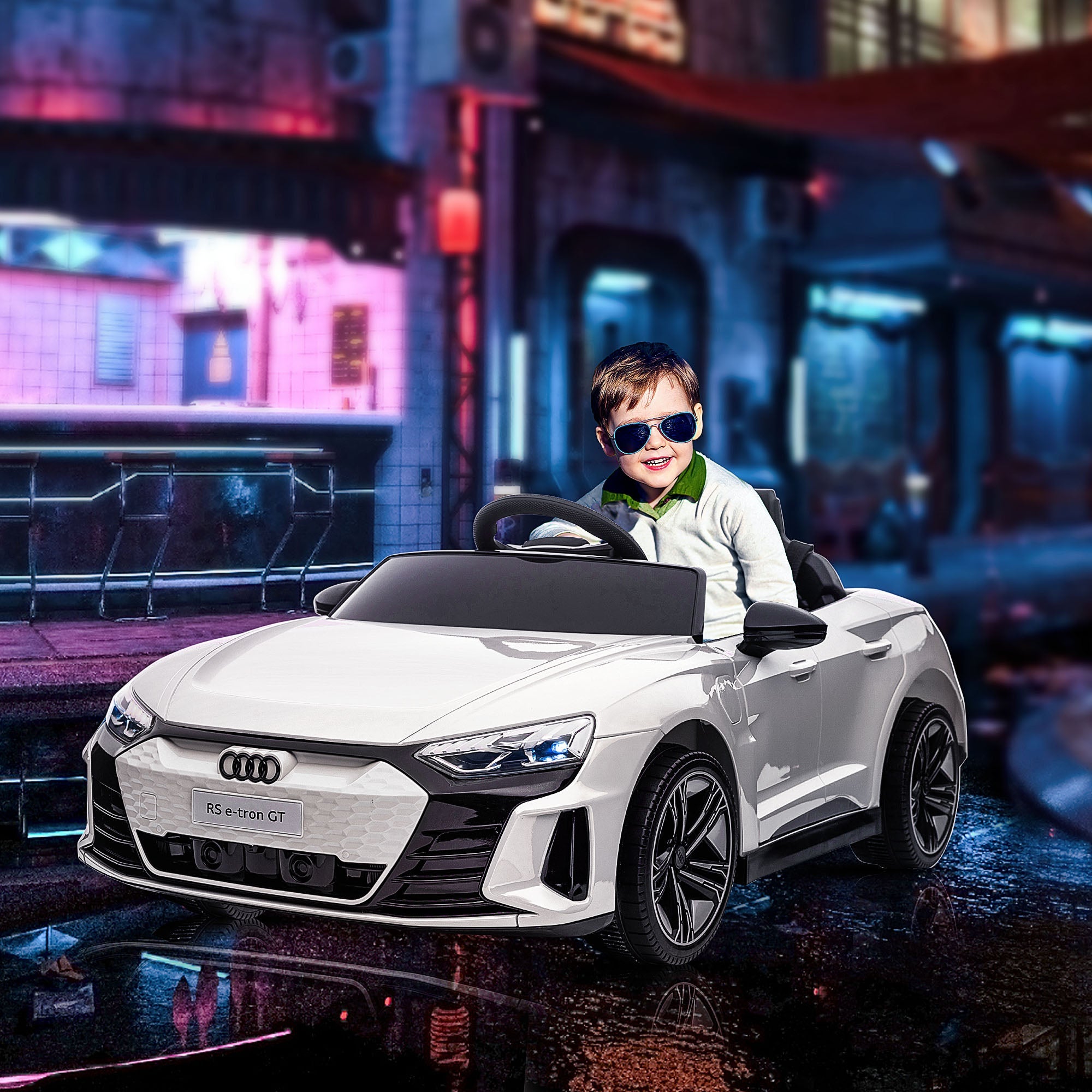 Electric Ride On Car with Remote Control, 12V 3.1 MPH Kids Ride-On Toy for Boys and Girls with Suspension System, Horn Honking, Music, Lights, White Electric Toy Cars   at Gallery Canada