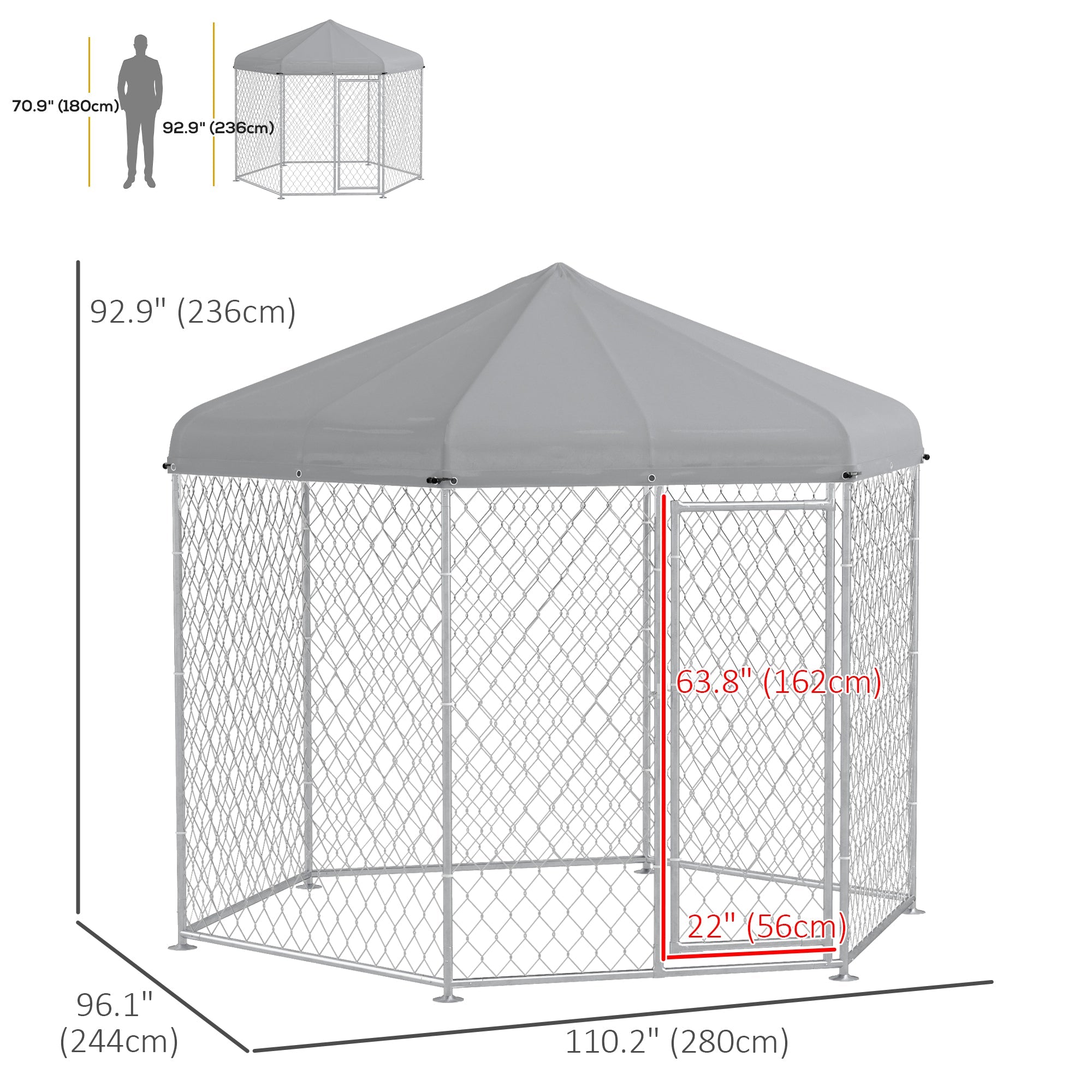 9.2' x 8' x 7.7' Outdoor Dog Kennel Dog Run with Waterproof, UV Resistant Cover for Medium Large Sized Dogs, Silver Houses, Kennels & Pens   at Gallery Canada