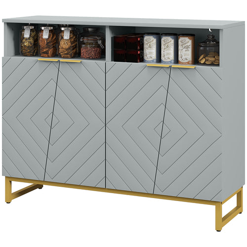 Accent Sideboards, Kitchen Storage Cabinet with 4 Doors, Adjustable Shelves, Metal Base for Living Room, Hallway, Grey