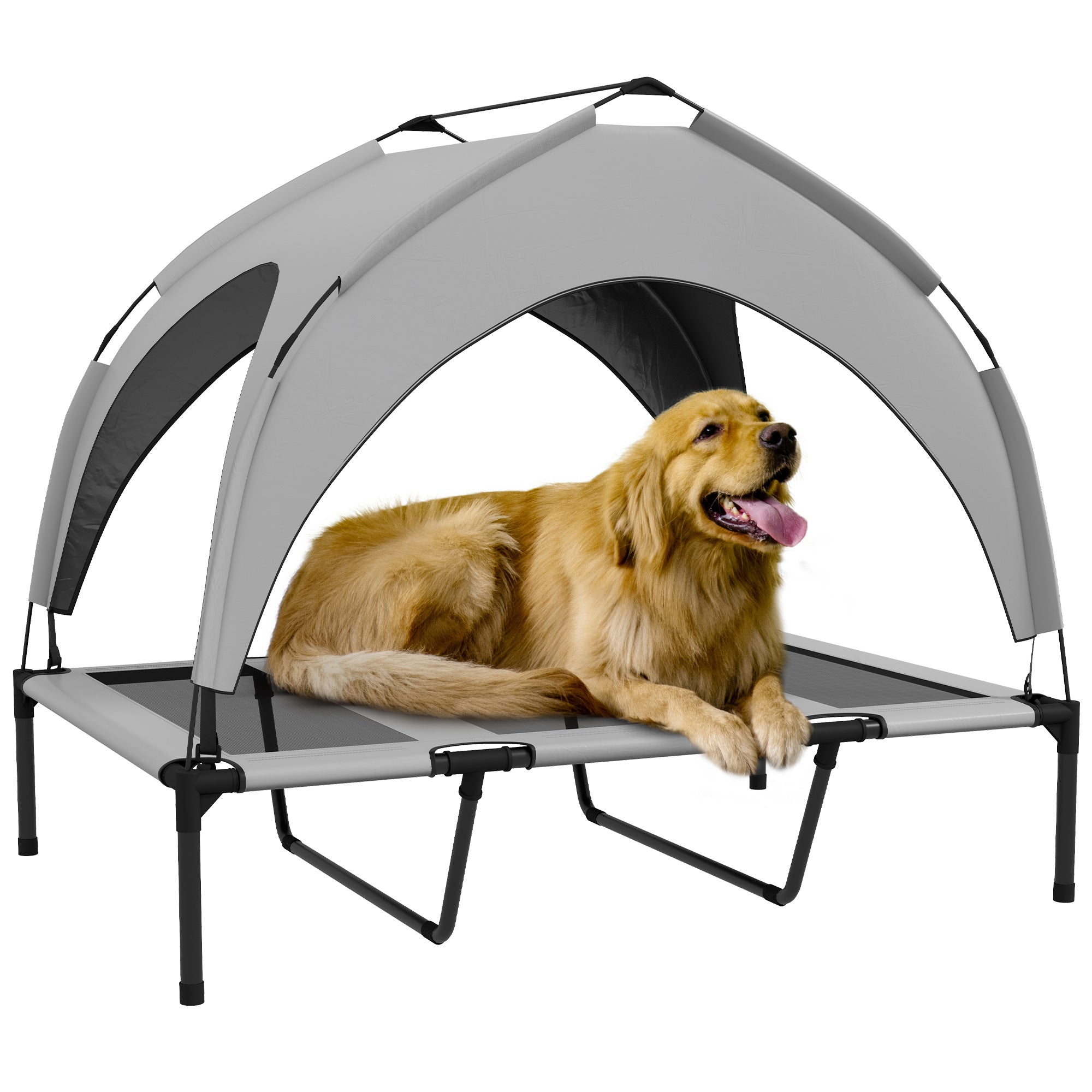 Raised Dog Bed Cooling Dog Cot w/ Canopy Washable Breathable Mesh, for Large Dogs, Light Grey Elevated Dog Beds Light Grey at Gallery Canada