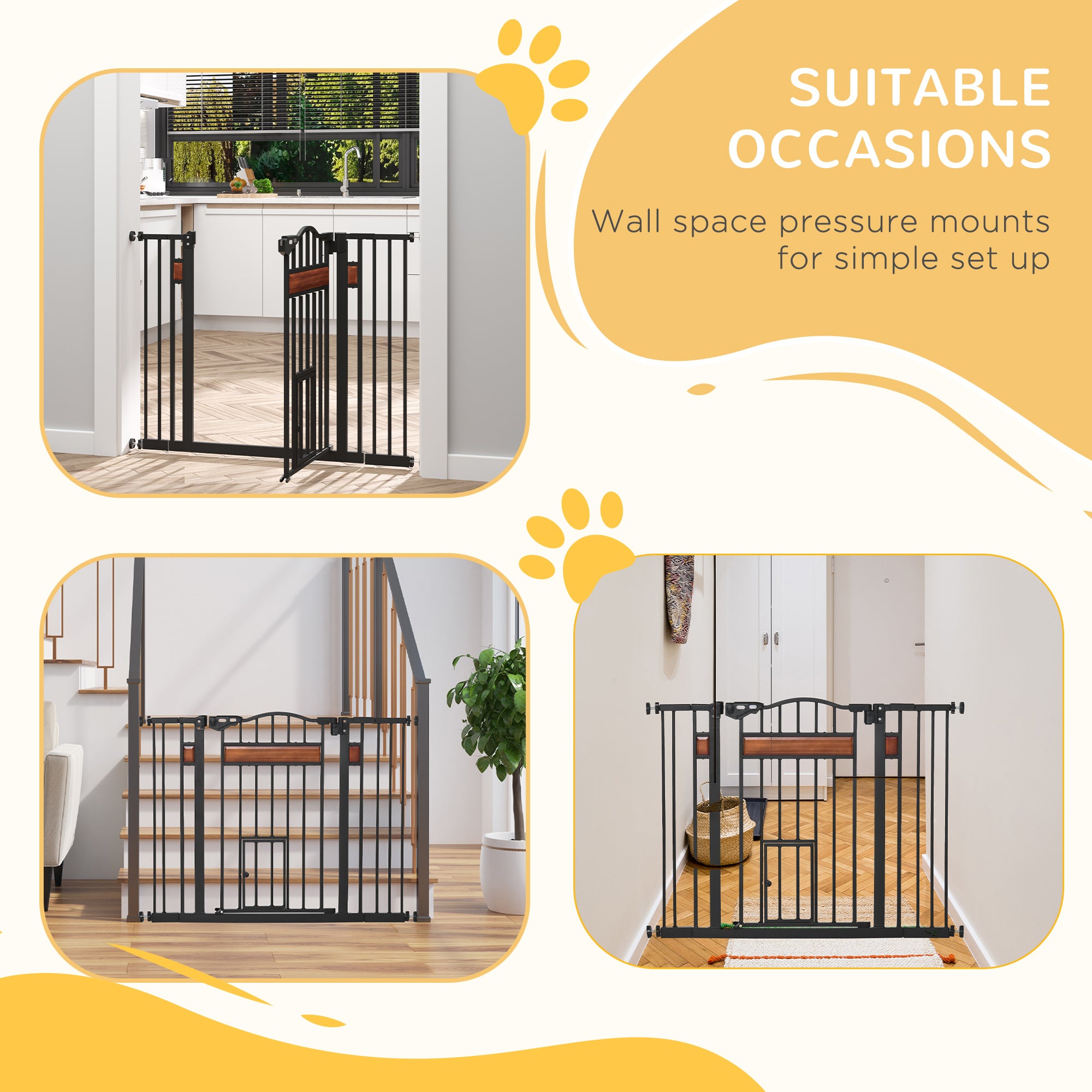 29.1''-41.3'' Extra Wide Dog Gate with Cat Door, Stair Pressure Fit, Auto Close, Double Locking, for Doorways, Hallways Houses, Kennels & Pens at Gallery Canada