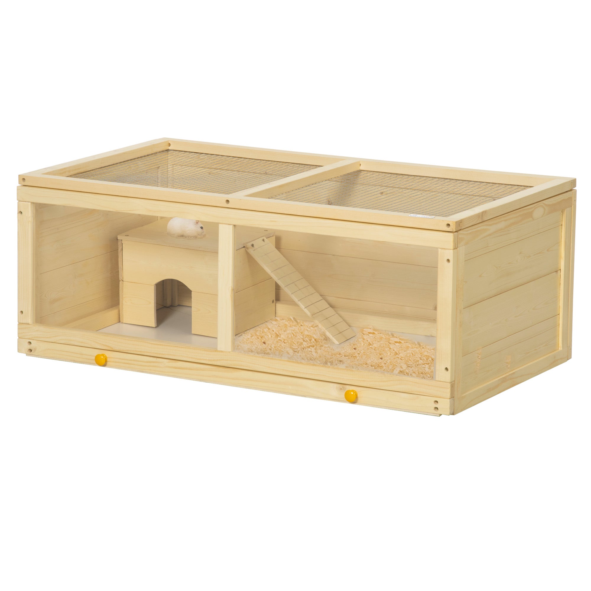 Small Animals Kit Hutch w/ Sliding Tray, Exercise Play House for Dwarf Hamsters, Gerbils, Chinchillas, Natural Wood Hamster Cages Natural at Gallery Canada