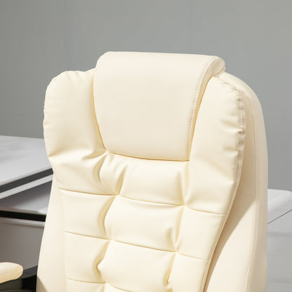 High Back Office Chair PU Leather Executive Office Chair with Retractable Footrest Padded Armrest Cream White Executive & Manager Chairs   at Gallery Canada