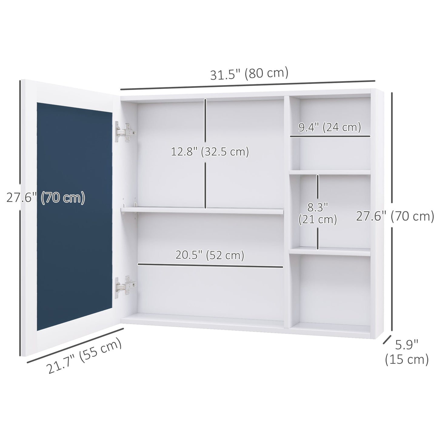 MDF Medicine Cabinet with Mirror, Bathroom Storage Cabinet with 3-tier Shelves, Wall Mounted, White Mirror Medicine Cabinets   at Gallery Canada