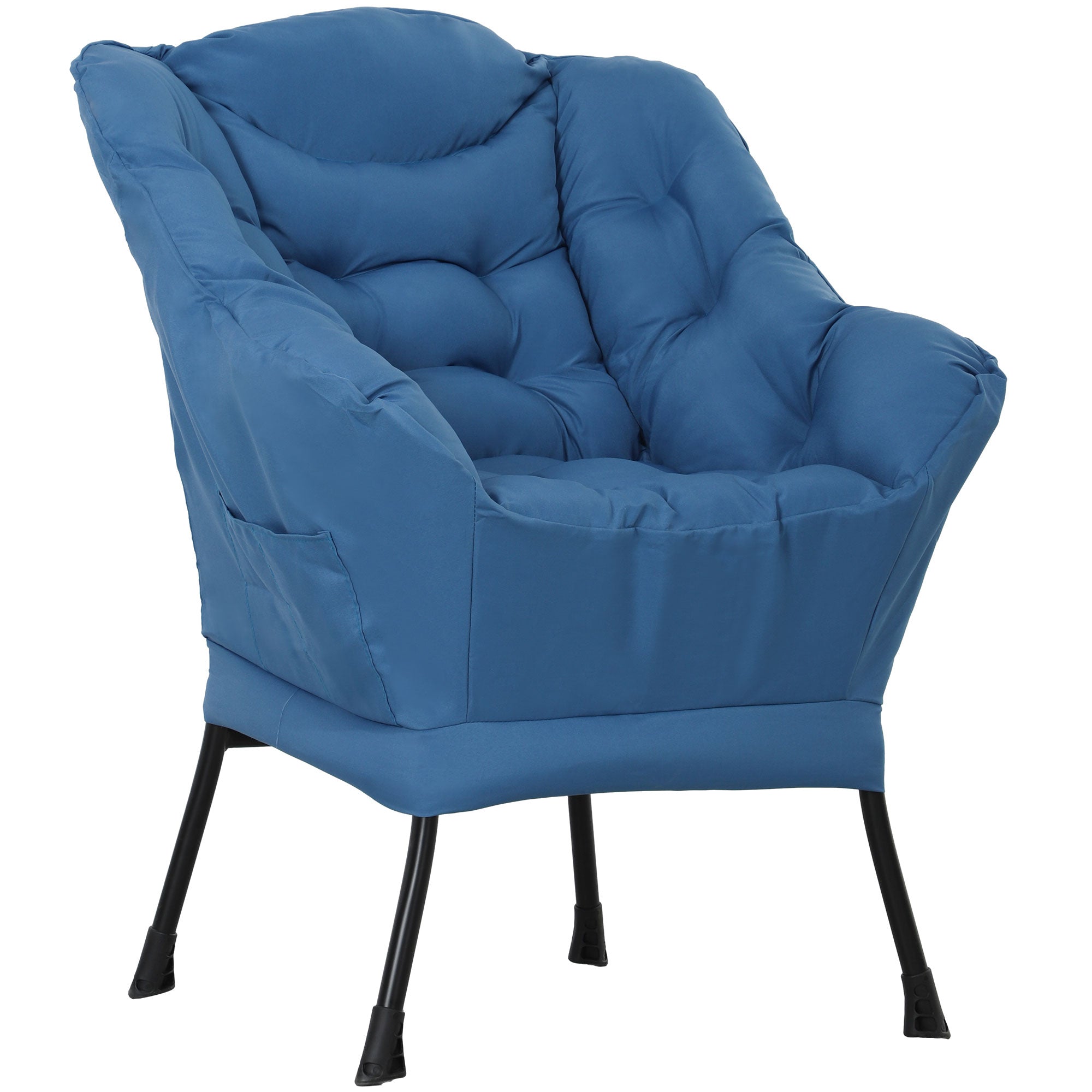 Modern Accent Chair, Armchair with Side Pockets and Solid Steel Legs, Comfy Reading Chair for Living Room, Bedroom, Blue Accent Chairs at Gallery Canada