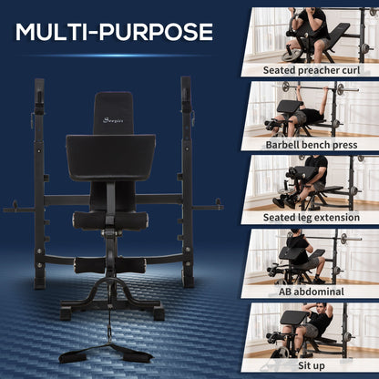 Weight Bench Stand with Squat Rack, Adjustable Olympic Bench, Multifunctional Arm Curl Pad, Leg Extension, Grey Weight Benches   at Gallery Canada