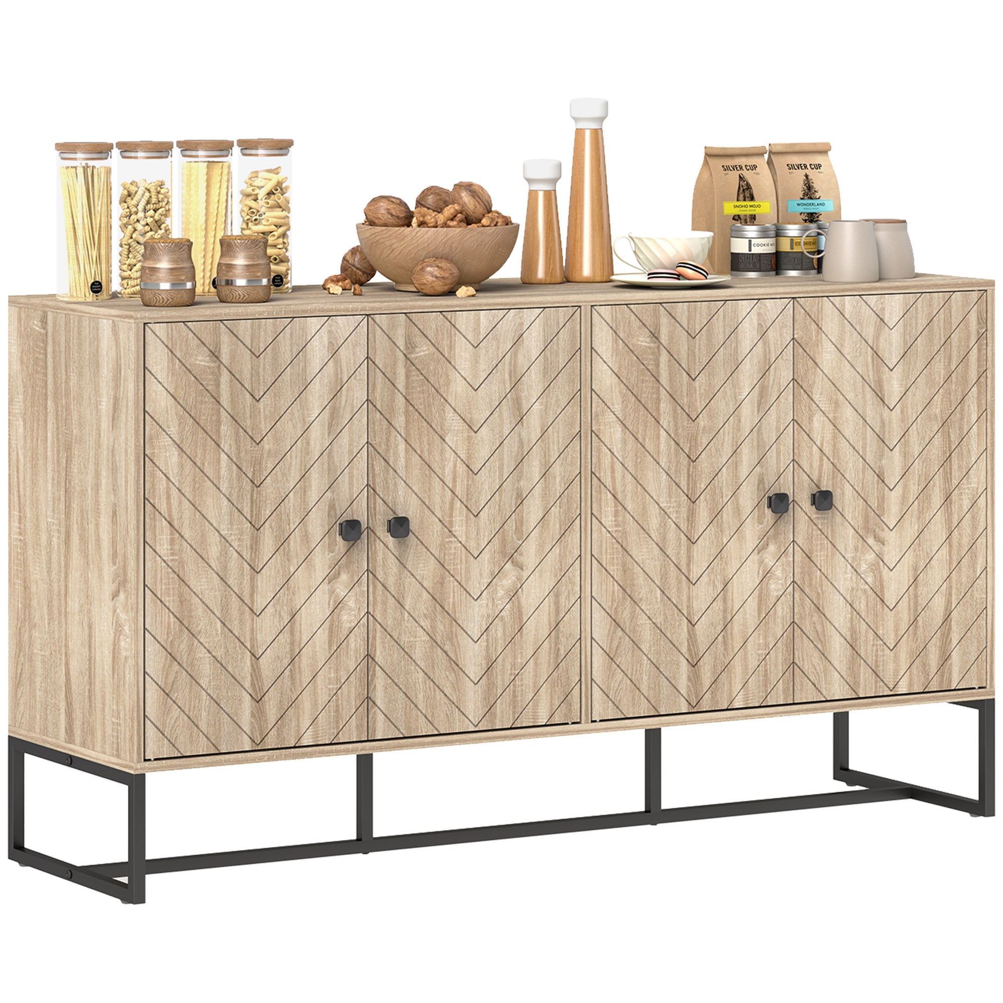 Sideboard Buffet Cabinet with 2 Adjustable Shelves and Steel Base, TV Stand, Coffee Bar Cabinet for Living Room, Oak Storage Cabinets at Gallery Canada