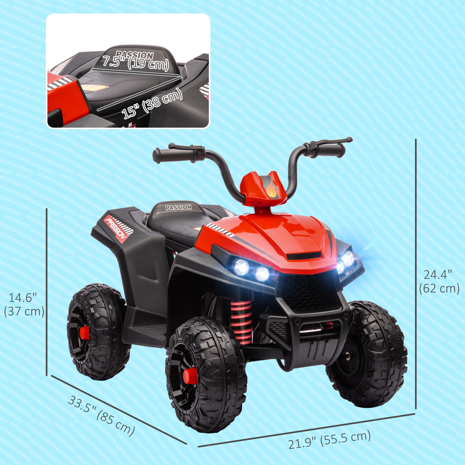 12V Kids ATV with Four Wheels Spring Suspension, Forward &; Backward, LED Light, MP3, Music, Red Electric Ride On Toys   at Gallery Canada