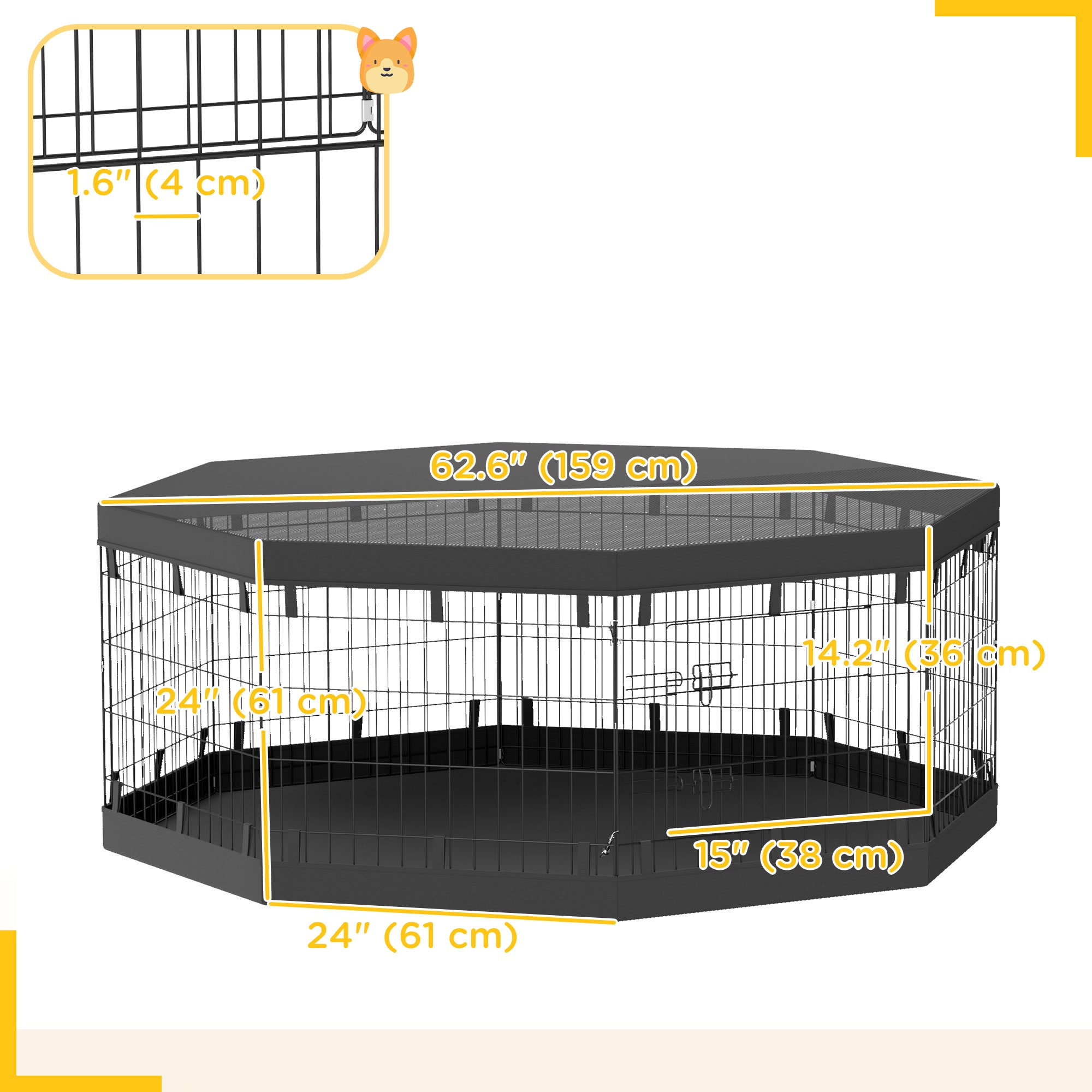 8 Panels Foldable Dog Playpen with Bottom Pad &; Top Cover, 24