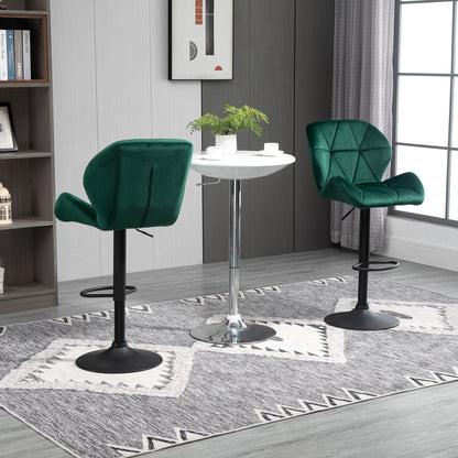 Bar Stool Set of 2 Fabric Adjustable Height Armless Upholstered Counter Chairs with Swivel Seat, Green Bar Stools   at Gallery Canada