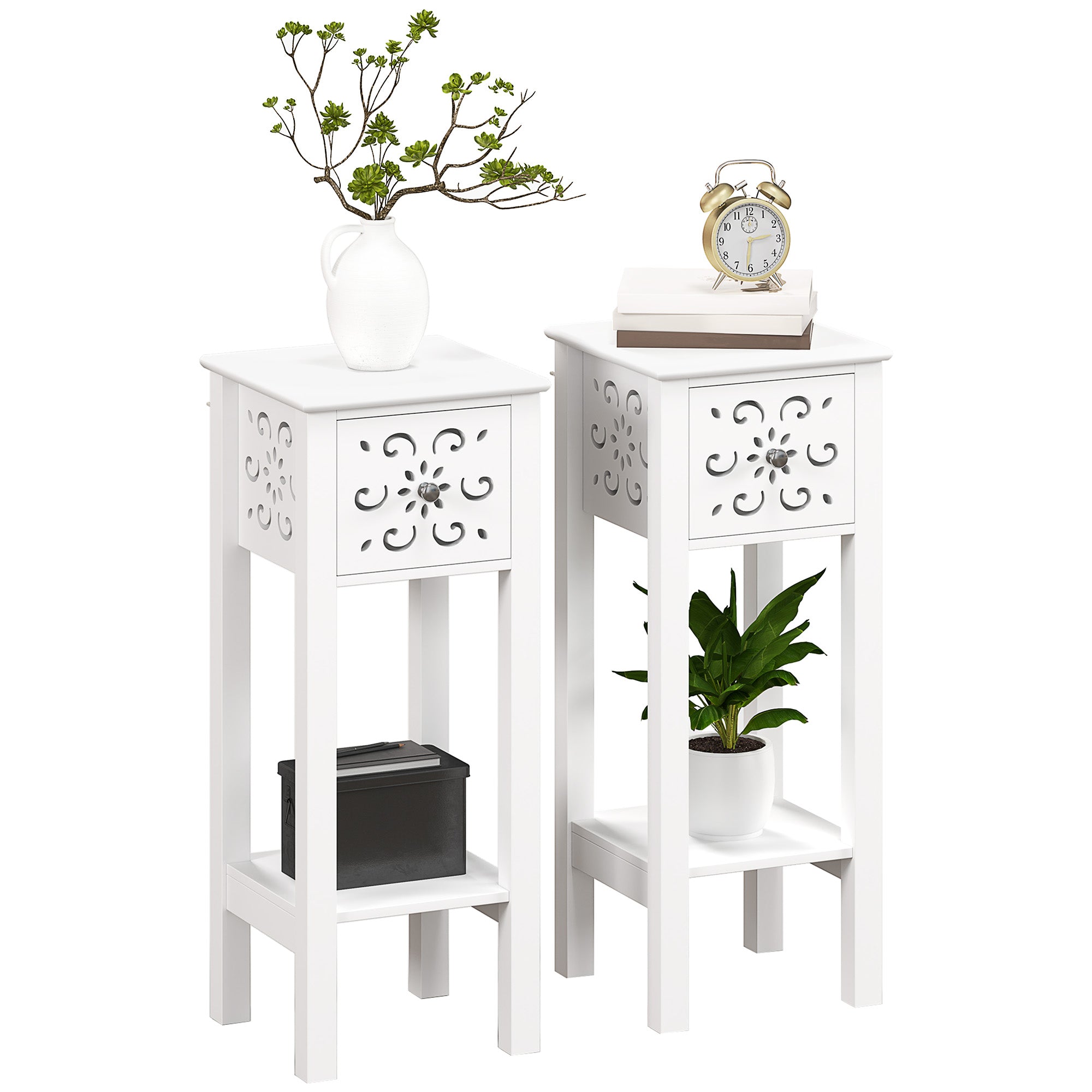 Nightstand Set of 2 with Drawer and Open Storage Shelf White Side Tables at Gallery Canada