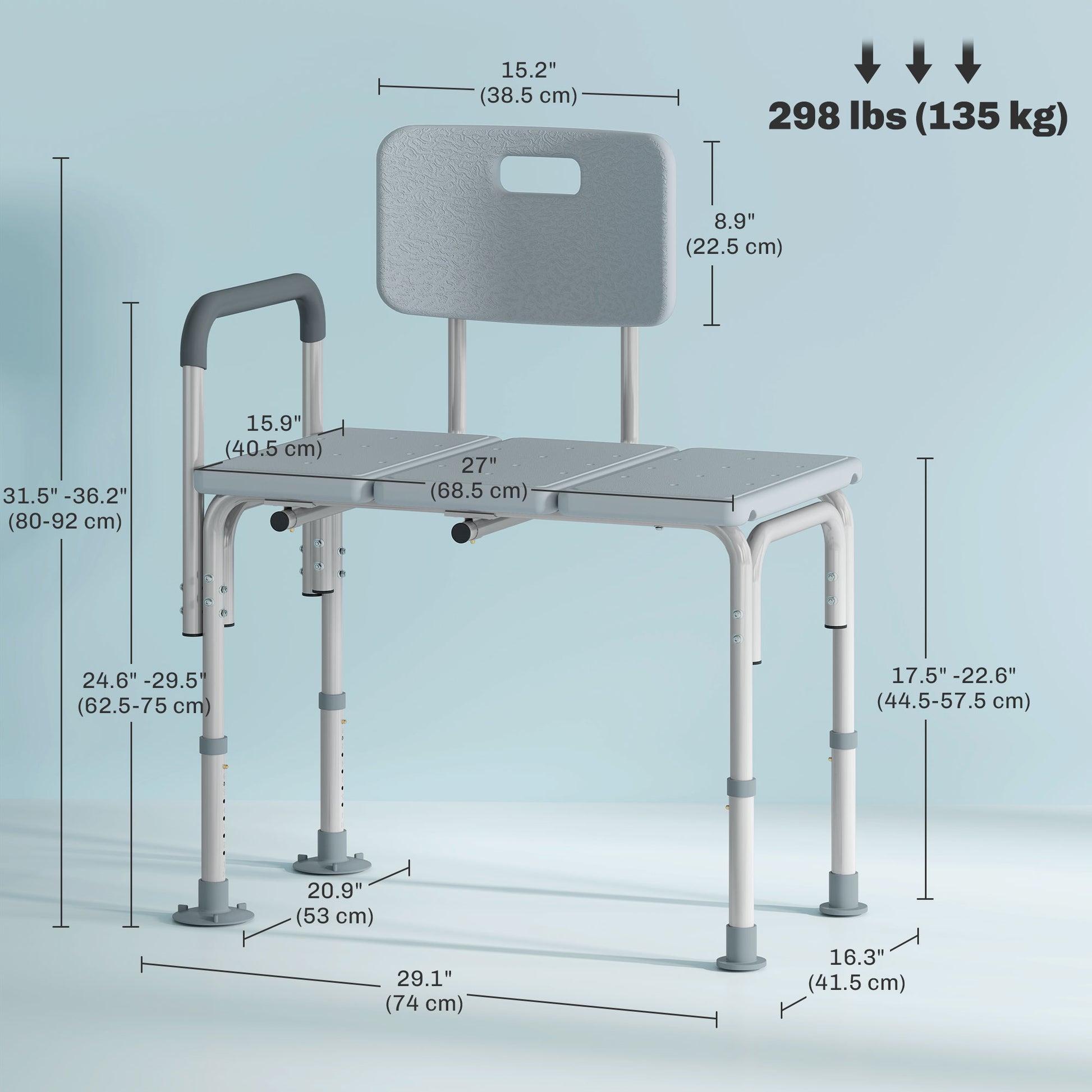 6-Level Adjustable Bath and Shower Transfer Bench Aluminum Chair with Non-Slip Feet, Armrest &; Backrest Grey Bath Chairs   at Gallery Canada