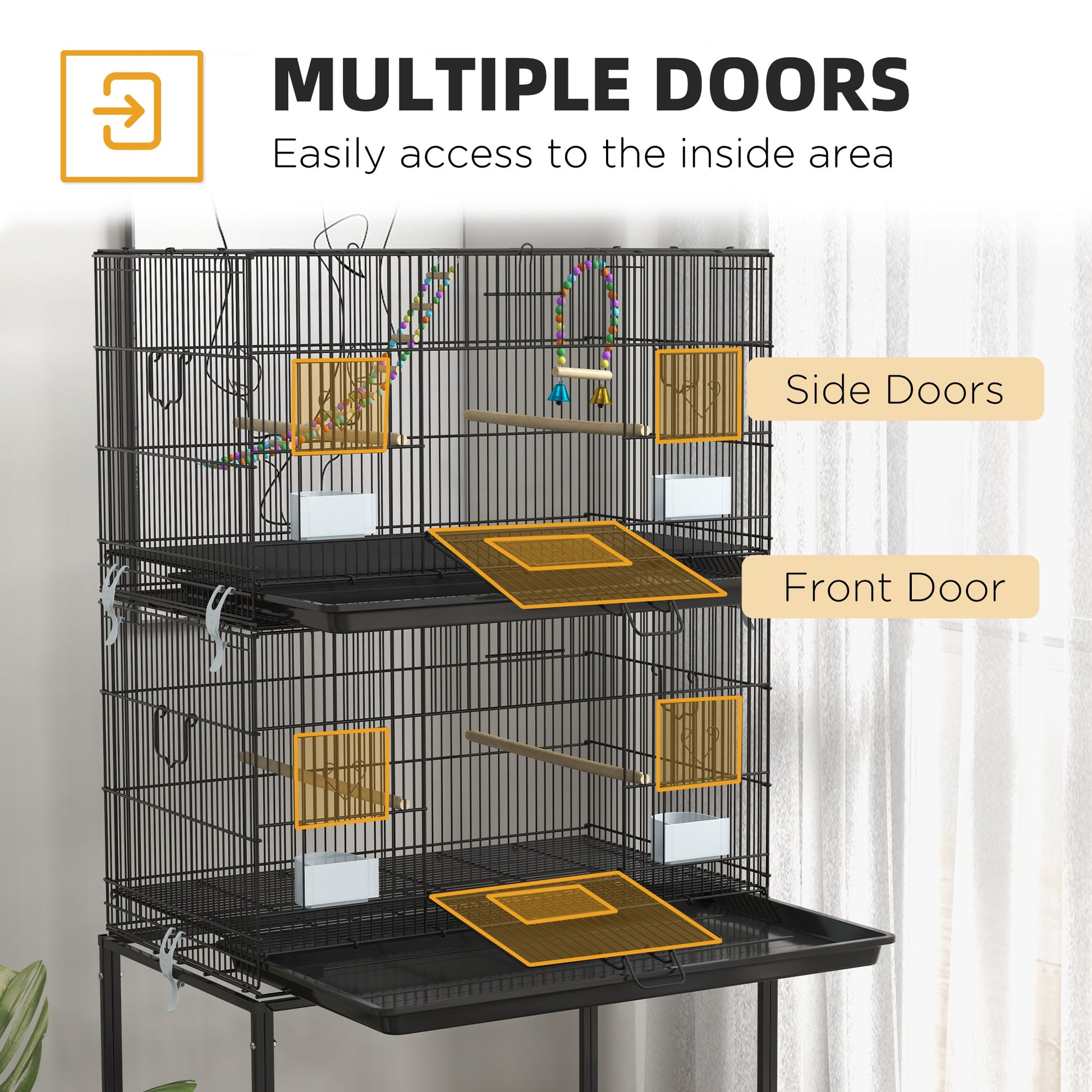 65" Birdcage for Canaries, Lovebirds Finches, Budgie Cage with Wheels, Black Bird Cages   at Gallery Canada