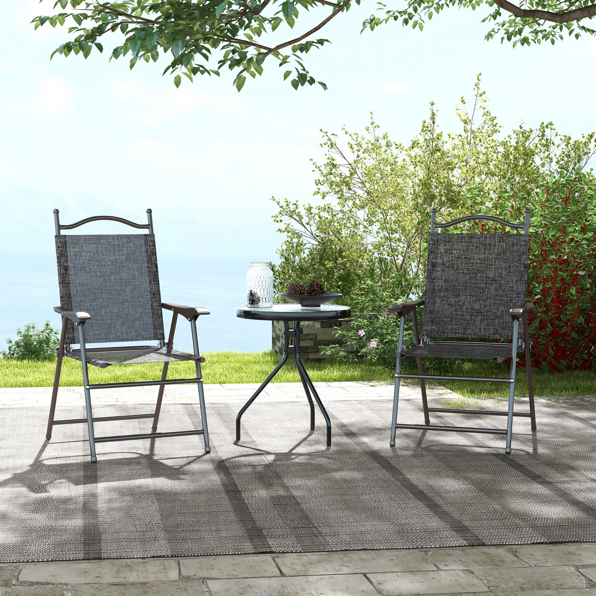 2 Pieces Folding Patio Camping Chairs Set, Sports Chairs for Adults with Armrest, Mesh Fabric Seat for Lawn Patio Chairs at Gallery Canada