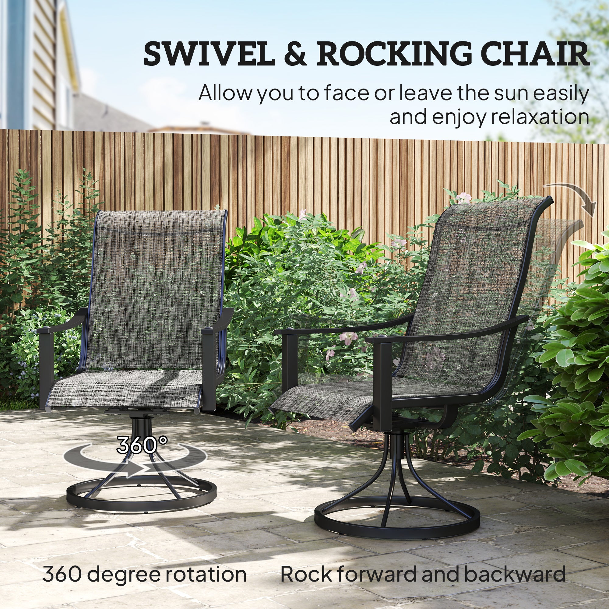 2 Pieces Rocking Swivel Patio Chairs, Mesh Outdoor Swivel Dining Chairs with High Back and Curved Armrests, Mixed Grey Bistro Sets at Gallery Canada