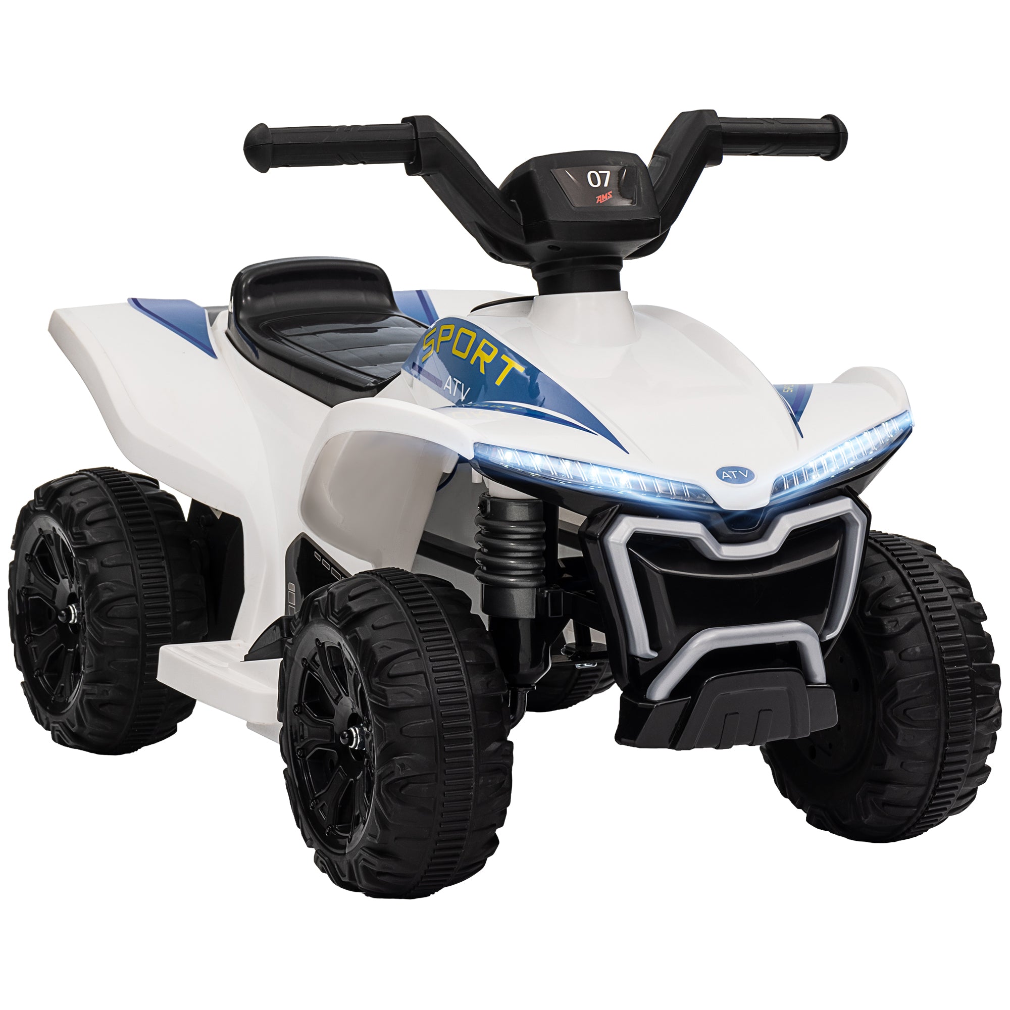 Kids ATV, 6V Battery Powered Electric Vehicle with Headlights, Forward/Reverse Switch for 18-36 Months, White Electric Ride On Toys   at Gallery Canada