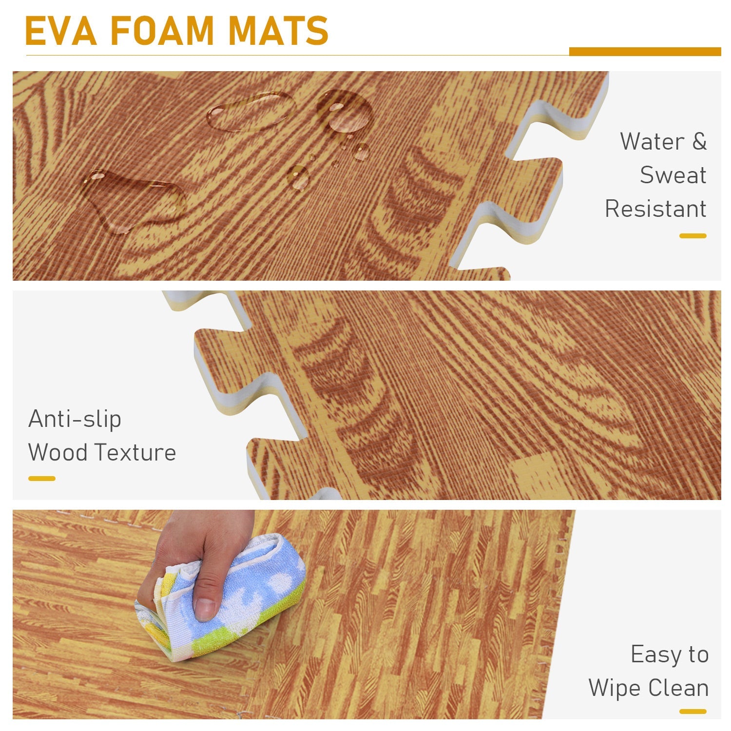 Soft Wood Grain EVA Foam Interlocking Floor Mats 72 Square Feet Exercise Workout Mat Kid Play Mat 18pcs (Dark Wood Grain) - Gallery Canada