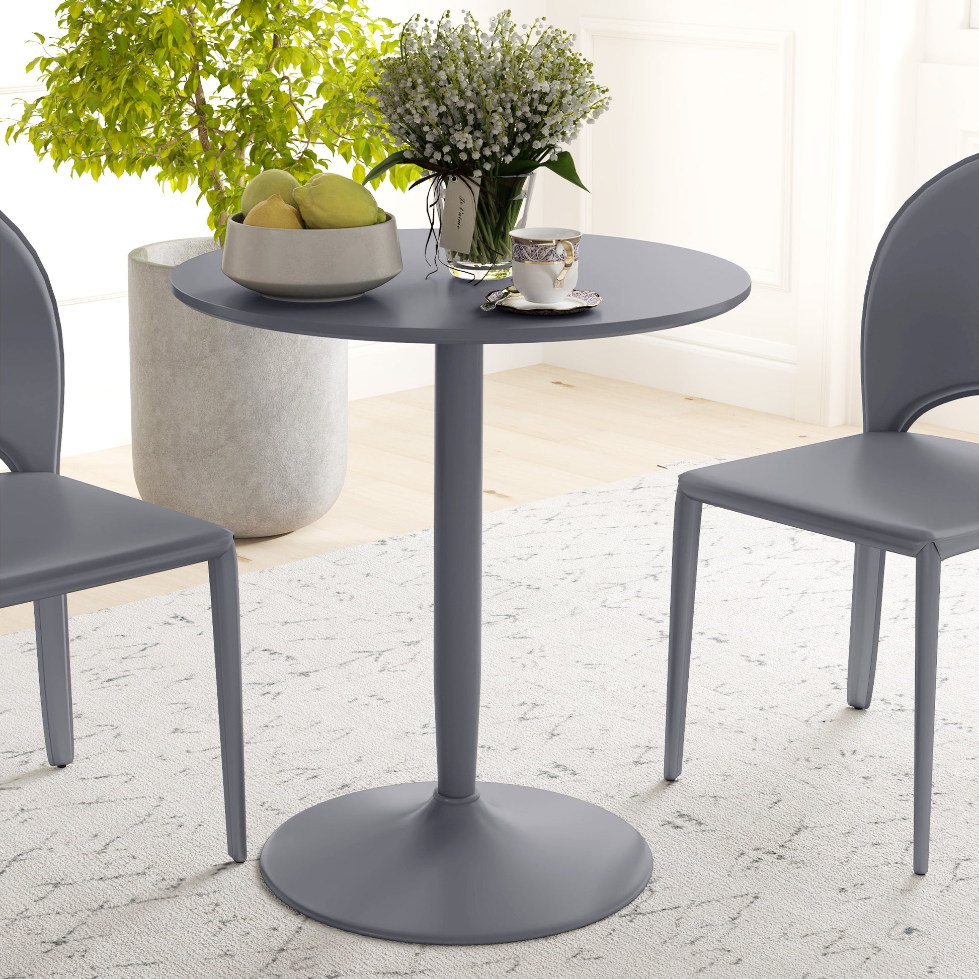 Modern Kitchen Table for 2, Round Dining Table with Steel Base for Living Room, Dining Room, Grey Dining Chairs   at Gallery Canada