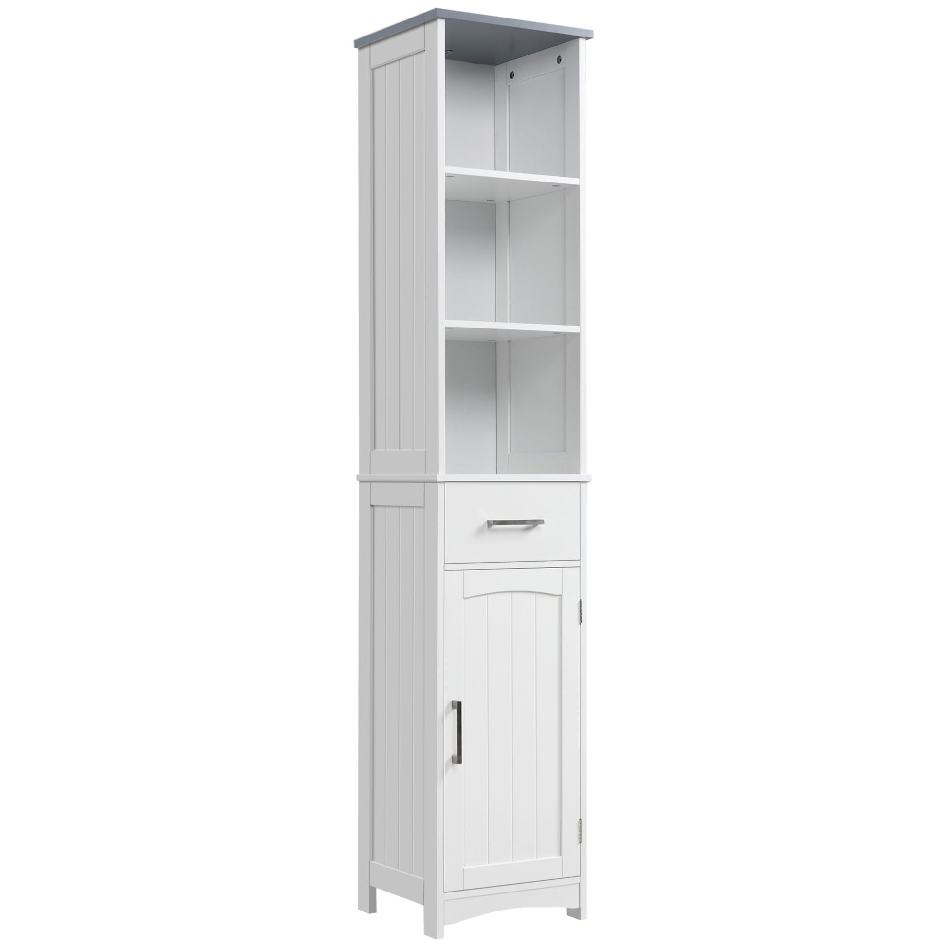 Tall Bathroom Storage Cabinet with 3 Tier Shelf, Cupboard, Drawer, Door, Freestanding Linen Tower, Slim Side Organizer, White Bathroom Cabinets Multi Colour  at Gallery Canada