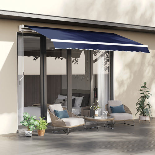 10' x 8' Manual Retractable Awning, Sun Shade Shelter Canopy, with Aluminum Frame and UV Protection for Patio Deck Yard Window Door, Blue