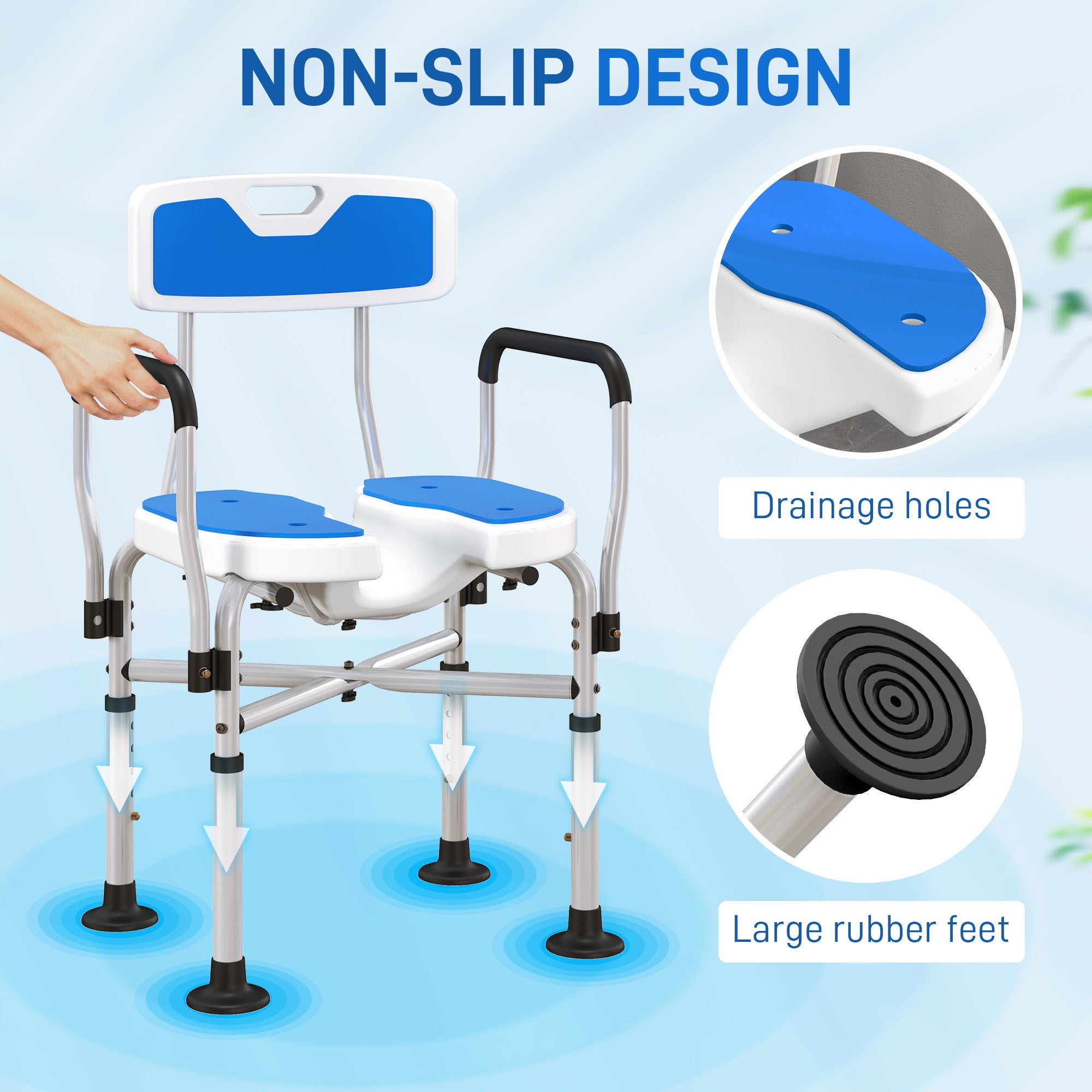 Upgraded Shower Chair Non-slip Bath Chair with U-shaped Shower Seat and Crossing Bars, Dark Blue Bath Chairs at Gallery Canada