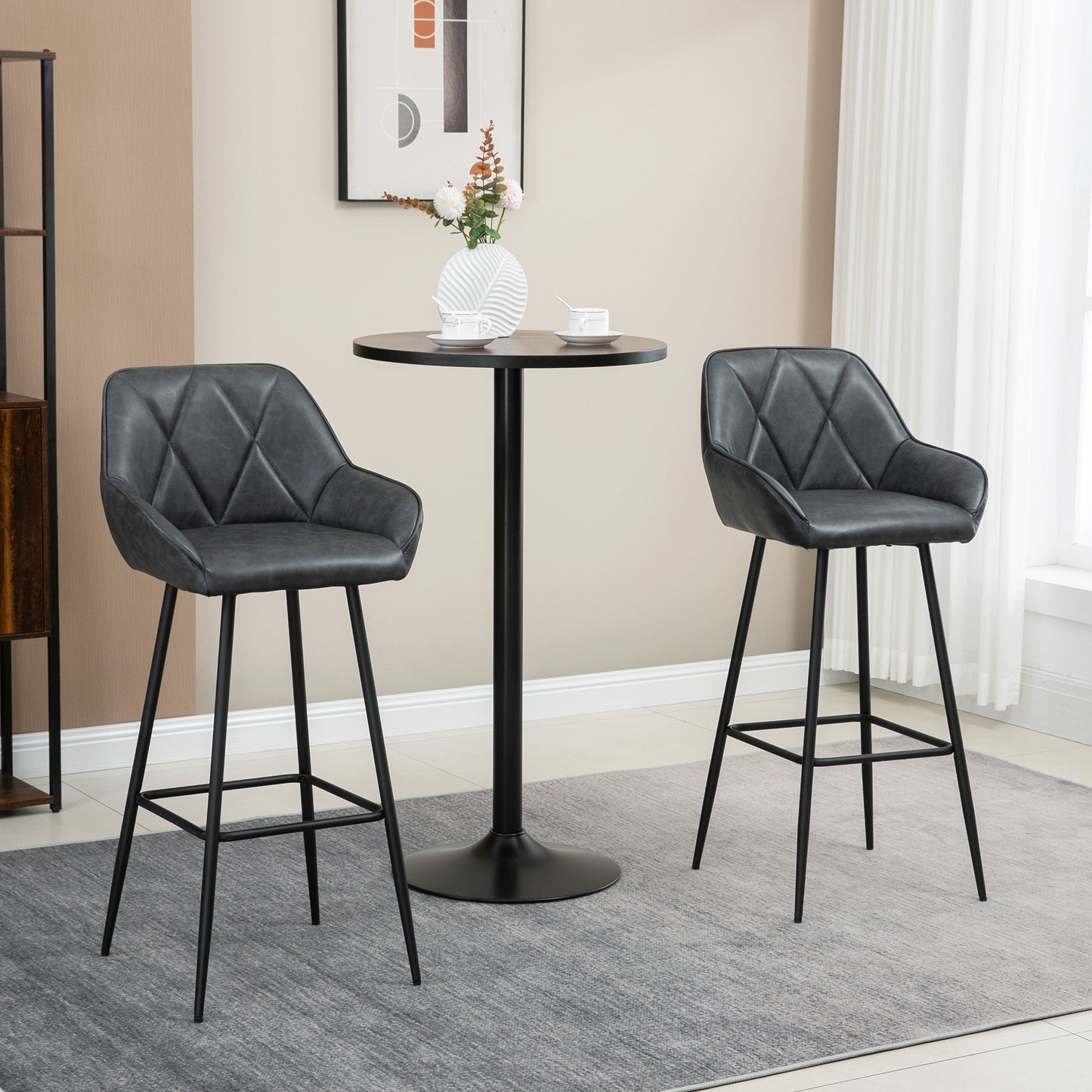 Retro Bar Stools Set of 2, Bar Chairs with Footrest, 30" (76 cm.) Counter Stools with Backs and Steel Legs, for Kitchen Island and Home Bar, Black Bar Stools   at Gallery Canada