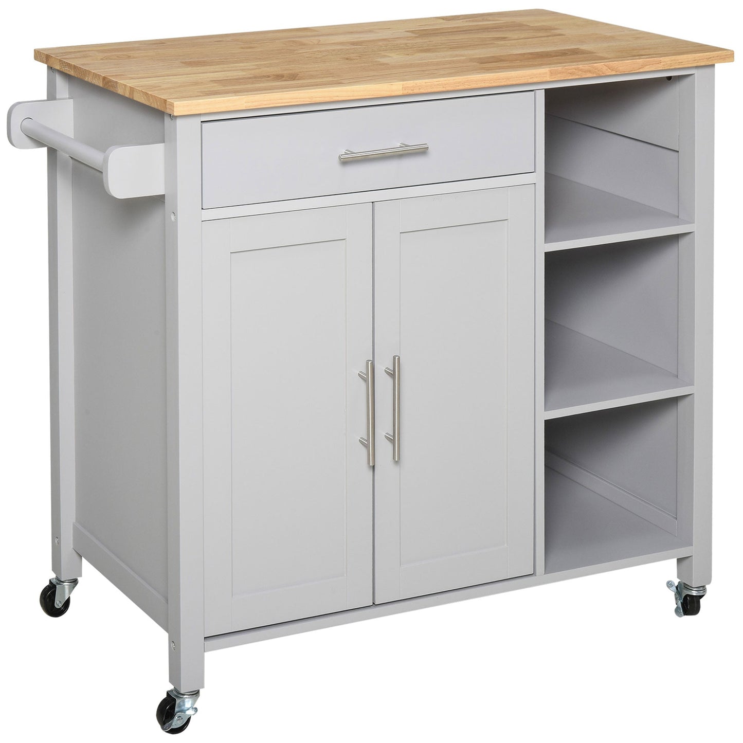 Wooden Rolling Kitchen Island on 360° Swivel Wheels Dining Cart with Drawer for Kitchen, Grey Kitchen Islands & Kitchen Carts Grey and Natural Wood Color  at Gallery Canada