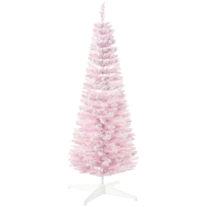 5ft Flocked Christmas Tree, Pencil Artificial Christmas Tree with Realistic Branches, Pink Pencil Christmas Trees   at Gallery Canada