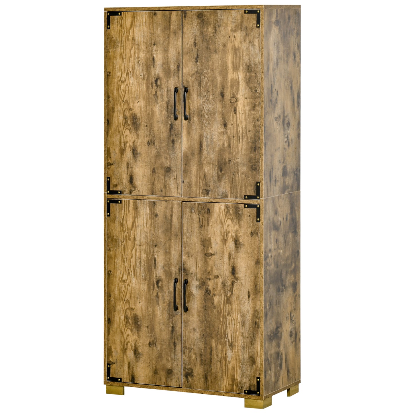 Farmhouse Kitchen Pantry Storage Cabinet with 4 Doors, Kitchen Cabinet with Shelves, Rustic Brown Storage Cabinets   at Gallery Canada