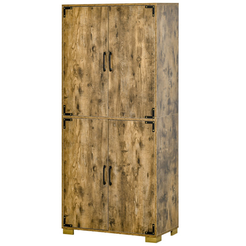 Farmhouse Kitchen Pantry Storage Cabinet with 4 Doors, Kitchen Cabinet with Shelves, Rustic Brown