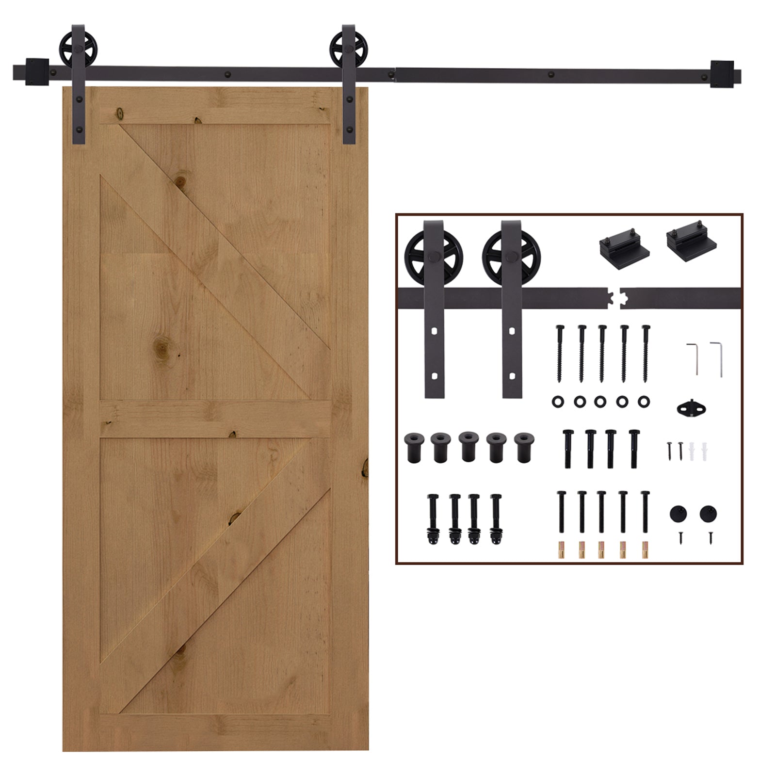 6FT Sliding Barn Door Track Kit, Heavy Duty Barn Door Hardware Kit, Fit 36" Wide Door Panel (J Shape), Deep Coffee Door Hardware   at Gallery Canada